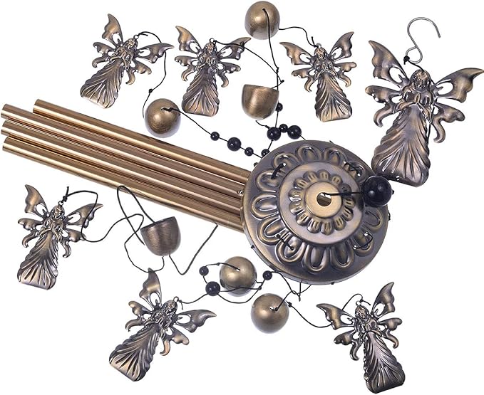 Garden Angel Wind Chimes Outdoor Indoor Decor - With 4 Tubes 6 Bells 7 Angels Wind Chime, Mobile Romantic Wind Catcher, Angel Windchimes for Home, Mom Gifts, Balcony, Tree, Festival, Garden Decoration