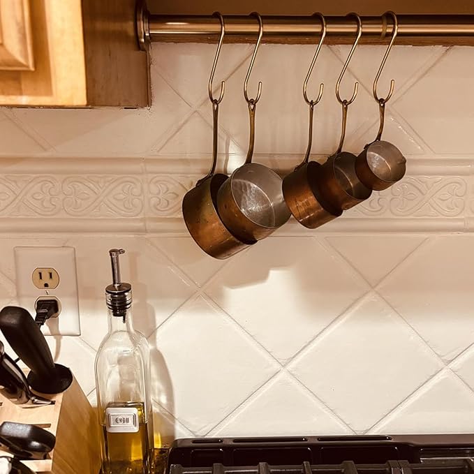 20 Pack Solid Brass S Hooks for Hanging Pan Pot Coffee Mugs Jeans Bags Holder Rack Hangers Kitchenware Utensils Rail