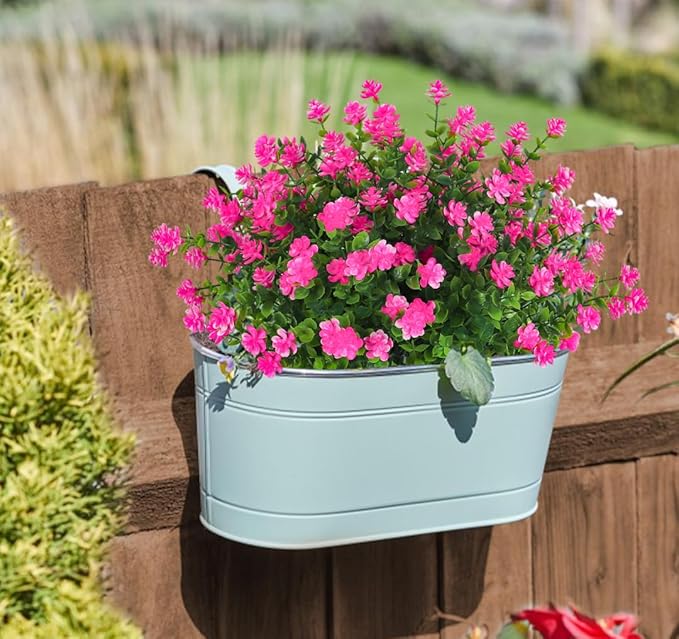 RECUTMS Artificial Flowers Outdoor Artificial Fake Flowers Fake Greenery Fake Plants Faux Outdoor Plastic Plants UV Resistant Shrubs Boxwood Plant Eucalyptus Hanging Basket Home Garden Decor (Pink)