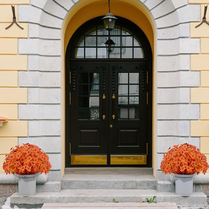 15 Bundles Artificial Flowers UV Resistant Outdoor Plants No Fade Faux Plastic Shrubs Fake Silk Flowers Window Box Garden Porch Home Decoration(Deep Autumn Orange)