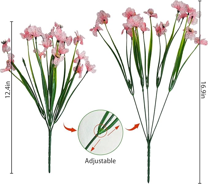 Uieke Artificial Fake Flowers, 16 Bundles Outdoor Plastic Flowers Cemetery Flowers UV Resistant No Fade Floral Arrangements Outside Hanging Planter Home Garden Porch Window Box Décor (Pink)