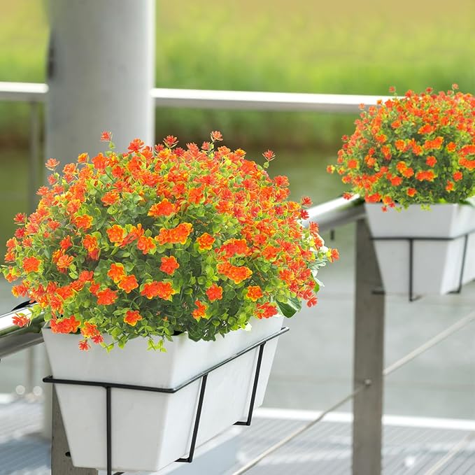 20 Bundles Artificial Flowers UV Resistant Fake Flowers No Fade Faux Plants Garden Porch Window Box Decorating (Orange)