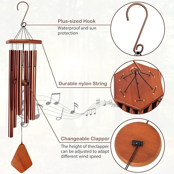 ASTARIN Wind Chimes Outdoor Large Deep Tone, Large Windchimes for Outside with 6 Tubes Tuned Relaxing Melody,Memorial Wind Chimes for Mom Dad,Sympathy Gifts, 36"