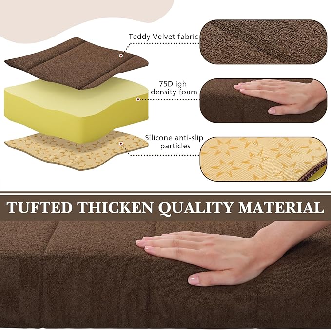 Wenqik Bench Cushion 42x16x4 Inch for Indoor Outdoor Furniture Tufted Thicken Bay Window Seat Cushion Non Slip Waterproof Dining Piano Bench Pad Pillow Anti Cat Scratch for Patio Porch Swing, Brown