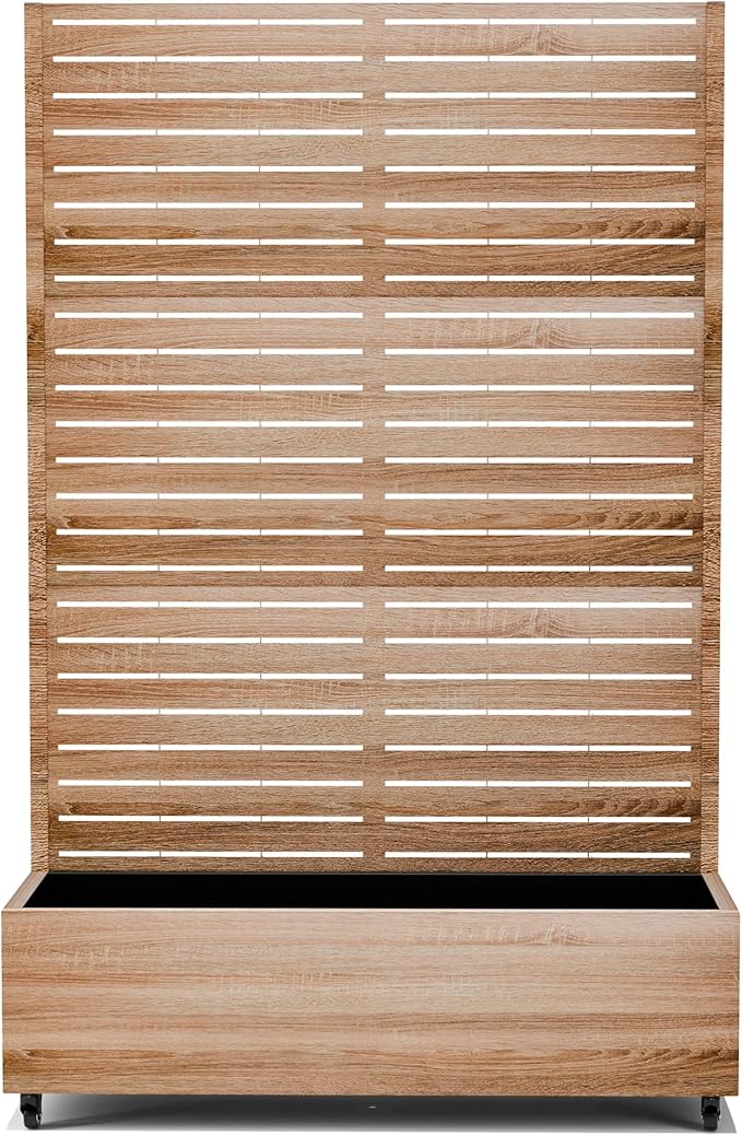 Raised Garden Bed with Trellis and Wheels,73"x35"x16" Metal Raised Garden Bed,Wood Finish Metal Planter with Climbing Trellis for Vines & Vegetables