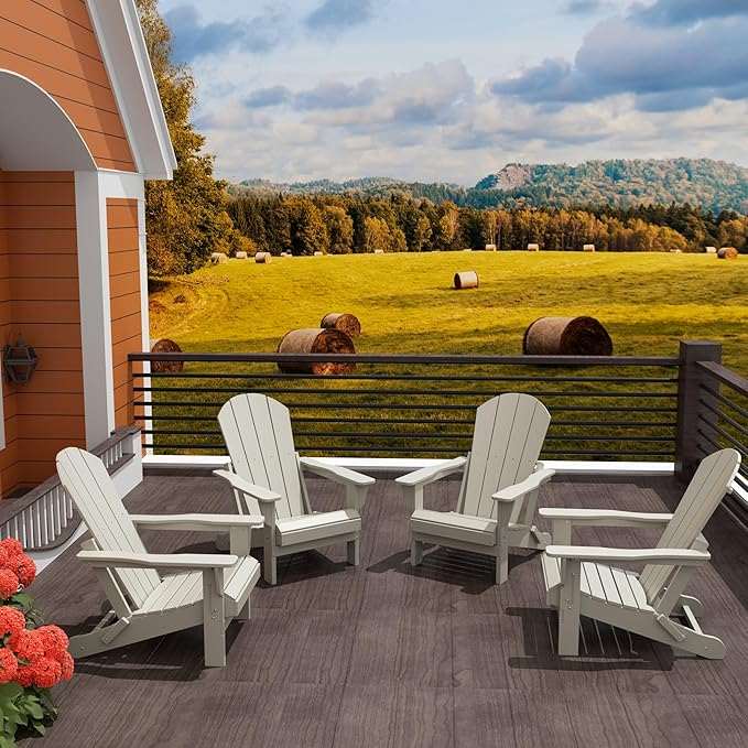Westin Outdoors Laguna WO Home Furniture Adirondack Chair 4 PC Set Classic Outdoor Patio Folding Chair for Bon Fire Pit Lawn Backyard Beach Plastic Weather-Resistant (Sand)