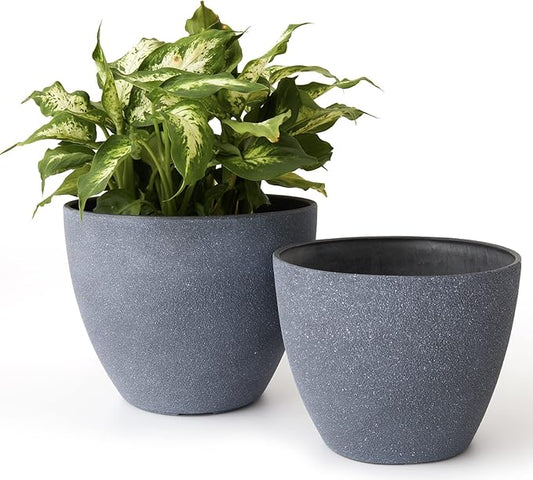 LA JOLIE MUSE Flower Pots Outdoor Garden Planters, Indoor Plant Pots with Drainage Holes, Weathered Grey (8.6 + 7.5 Inch)