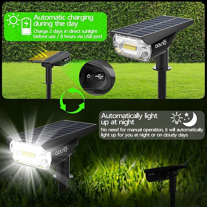 Solar Spot Lights Outdoor 1000 Lumens, 64 LEDs IP67 Waterproof Landscape Lighting with 4 Modes - 2-in-1 Solar Spotlight & Pathway Light for Garden, Yard, Patio Decor, 4 Pack