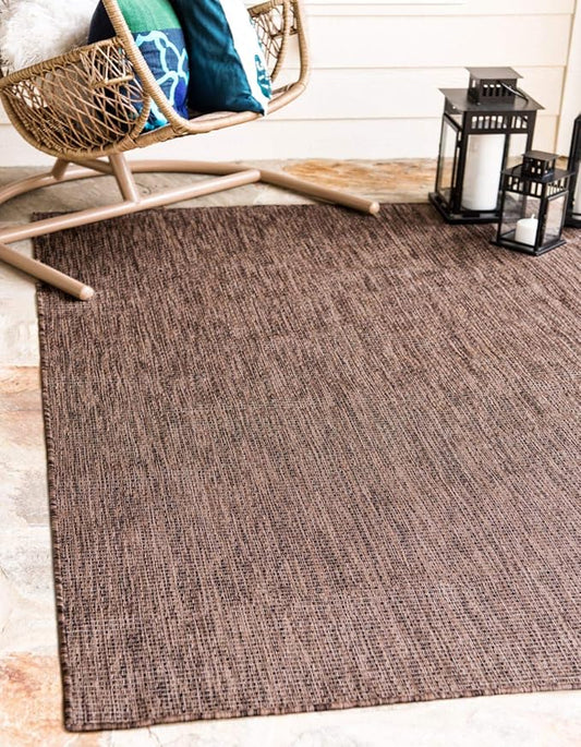 Unique Loom Collection Casual Transitional Solid Heathered Indoor/Outdoor Flatweave Area Rug (5' 3" x 8' Rectangle, Light Brown/Ivory)