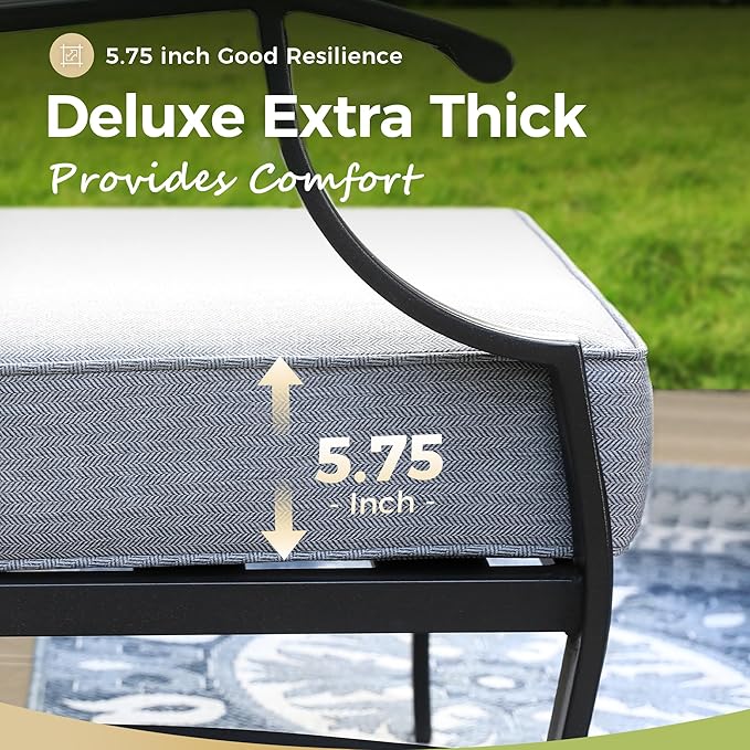 Patio Furniture Set 5 pcs, Outdoor Patio Furniture, 3-Seat Sofa, 2 Swivel Chairs, 2 Ottomans and 5.75" Extra Thick Cushion, Patio Conversation Set for Garden Backyard Deck,Grey