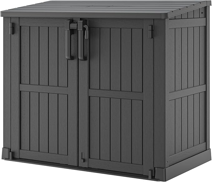 Outdoor Storage Shed 36 Cu. Ft. Resin Garden Horizontal Storage Large Capacity Weather Resistant Storage Box, Lockable Resin Waterproof Shed for Garbage Cans, Garden Tools