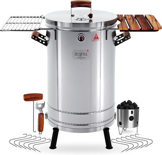 Charcoal Grills - 40 lbs Stainless Steel Smoker Grill 3-in-1 for Cooking & Home BBQ - Portable Vertical Smoker Barrel for Outdoor Grilling & Camping - Meat Grill with Thermometer & Accessories