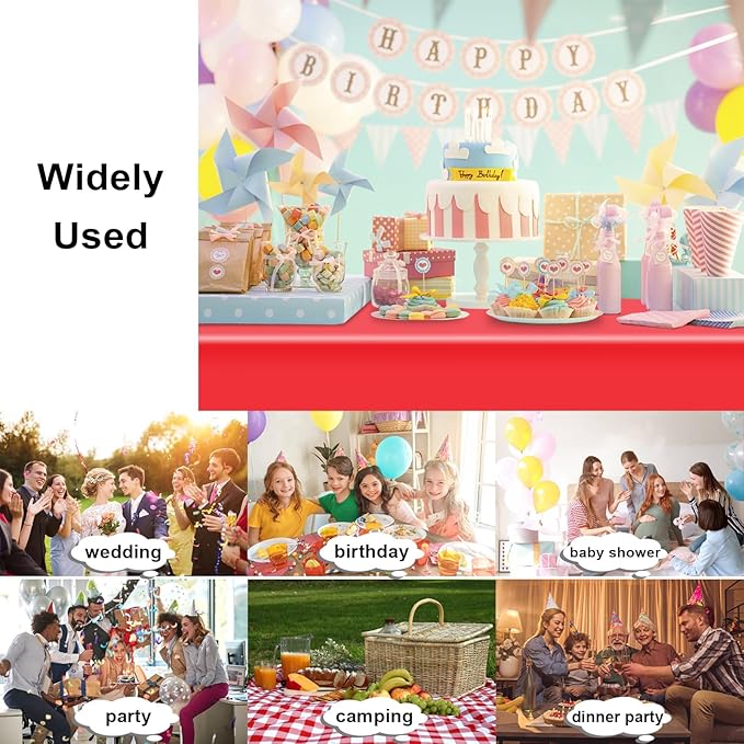 2 Pack Rectangular Disposable Red Tablecloth, Red Plastic Table Cloths for Parties Disposable, 54x108 in Waterproof Tablecloth for Birthday Party Baby Shower Picnic Valentines