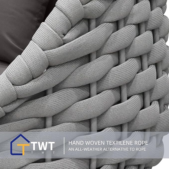 TWT 3 Pieces Aluminum Patio Furniture Set, Modern Outdoor Patio Furniture with Coffee Table, No Assembly Required Outdoor Conversation Set with Dark Grey Cushions for Balcony, Porch, Lawn