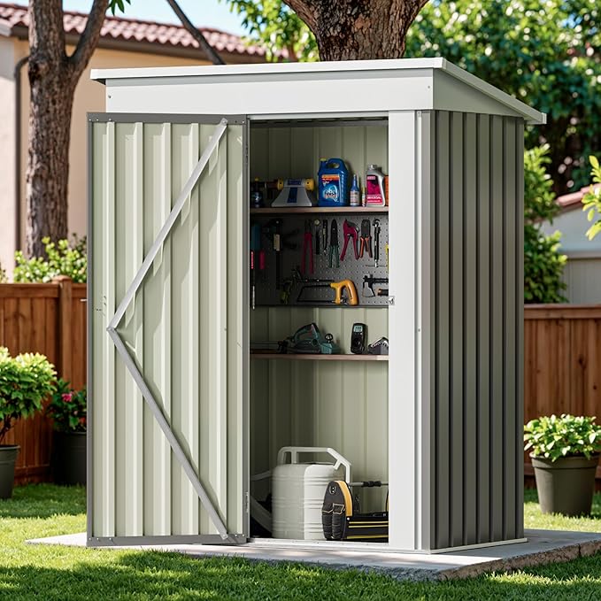 Devoko Outdoor Storage Shed 5 x 3 FT Lockable Metal Garden Shed Steel Anti-Corrosion Storage House with Single Lockable Door for Backyard Outdoor Patio (Gray)