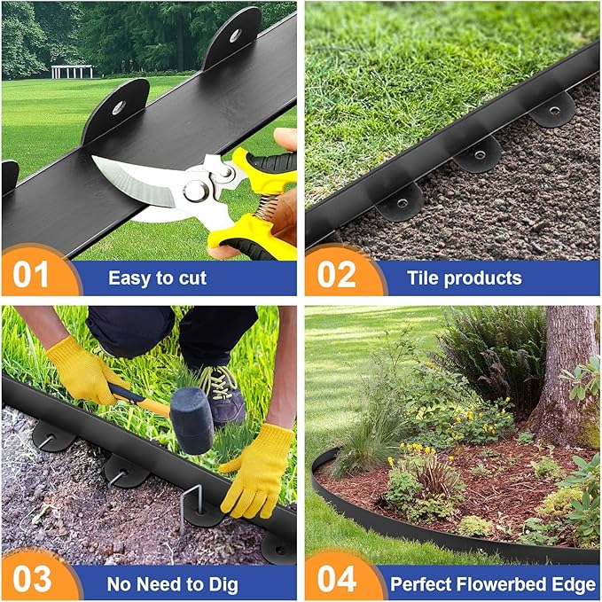Landscape Edging, 1.5" x 20' Plastic Garden Edging with 20 Pcs Metal Spikes, Flexible Garden Border for Lawn, Landscaping, Flower Beds