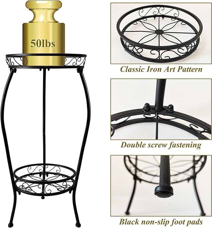 Metal Plant Stand 2 Tier Indoor Outdoor, Tall Flower Pot Shelf Rustproof Stable Heavy Duty Corner Stand, 28 inch Multiple Plant Display Rack for Living Room Patio Balcony Garden