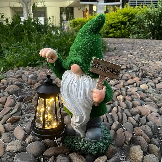 Solar Garden Statue Lights Gnome Figurine with Solar Light Outdoor Patio Lawn Yard Garden Decor for Women Mother's Day Housewarming Gifts
