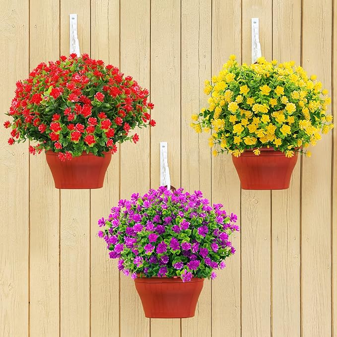 GREENRAIN Artificial Flowers Outdoor Fake Flowers for Decoration UV Resistant No Fade Faux Plastic Plants Garden Porch Window Box Décor (6 Bundles, 6#Red)