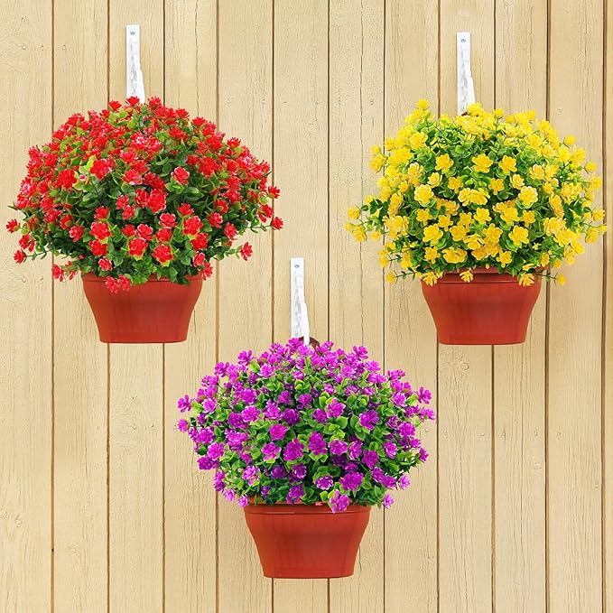 GREENRAIN Artificial Flowers Outdoor Fake Flowers for Decoration UV Resistant No Fade Faux Plastic Plants Garden Porch Window Box Décor (18 Bundles, 6#Red)