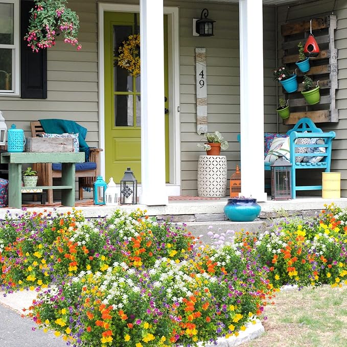 20 Bundles Artificial Flowers UV Resistant Fake Flowers No Fade Faux Plants Garden Porch Window Box Decorating (Orange)