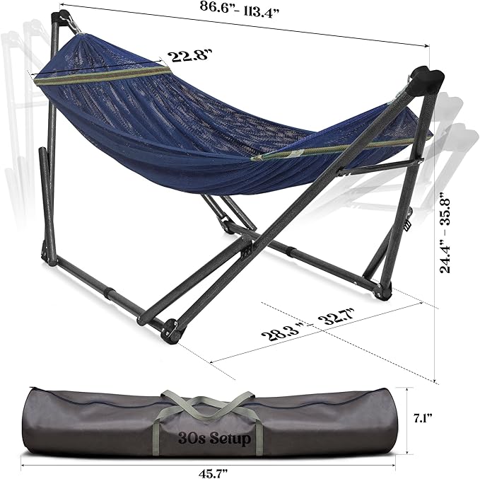 Tranquillo Uniki Adjustable Hammock with Stand Collapsible, Camping Hammock, 550 lbs Capacity Double Hammock Stand, Foldable Sturdy Noiseless Stand, for Active Life Carry Bag Included, Aegean
