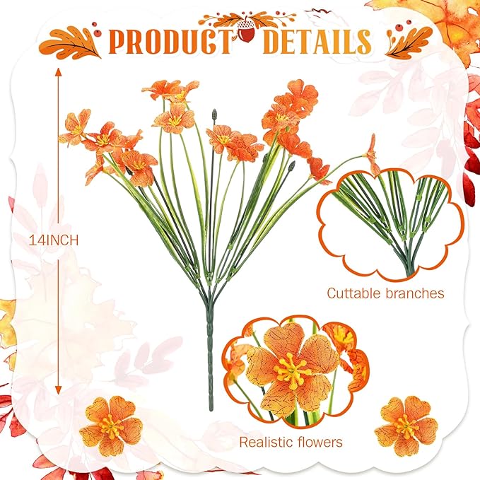 Lyrow 100 Bundles Violet Artificial Flowers, UV Resistant Faux Silk Flowers Outdoor, Fake Violet Bulk for Front Porch Hanging Garden Courtyard Farmhouse Home(Bright Orange)