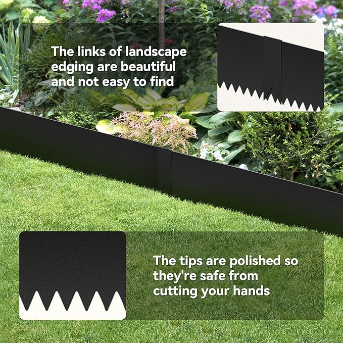 6PCS 10 inch Steel Landscape Edging Kit - 40" L x 10" H Each (20ft Total) Galvanized Steel Edge for Lawn Yard- No-Dig Hammer-in Heavy Duty Metal Edging Border with 6 Clips…