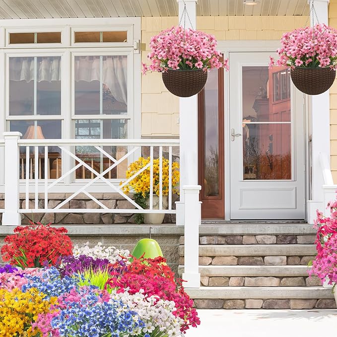 20 Bundles Artificial Flowers, Outdoor Indoor UV Resistant Fake Flowers No Fade Faux Plastic Plants Garden Porch Window Box Decoration