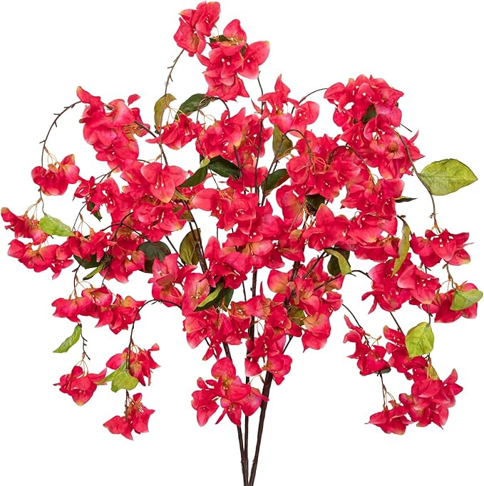 DILATATA Artificial Bougainvillea Branches 47" Long Wisteria Vines Trailing Artificial Flowers for Front Door Porch Planter Urn Patio Balcony Drooping Flowers Deep Rose Bugambilias