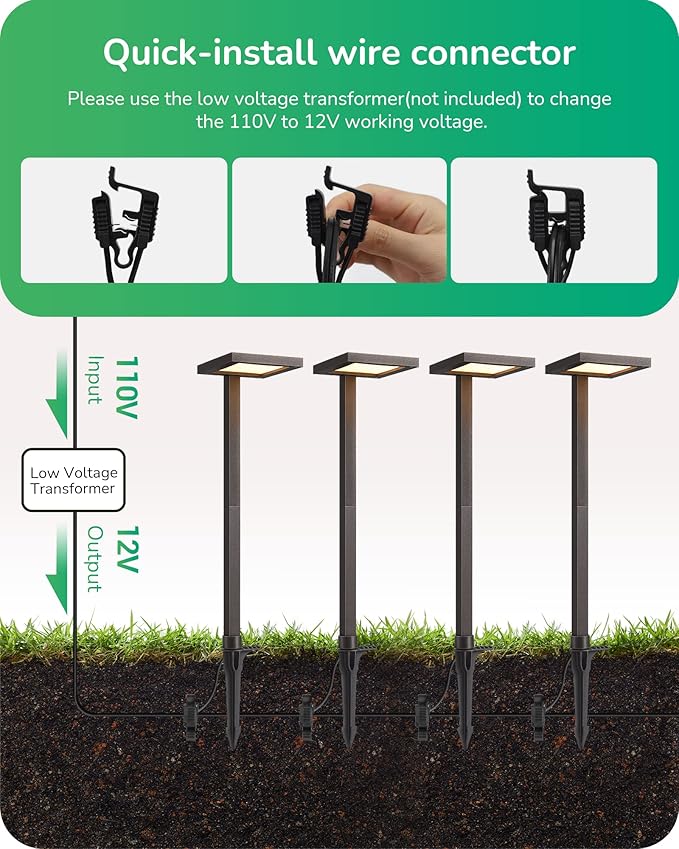 EDISHINE Low Voltage Landscape Lighting, 5.6W 151LM 3000K 50,000 Hrs Waterproof LED Pathway Lights, 12V Aluminum Outdoor Landscape Lighting with Connectors for Yard, Garden, Walkway, 4 Pack