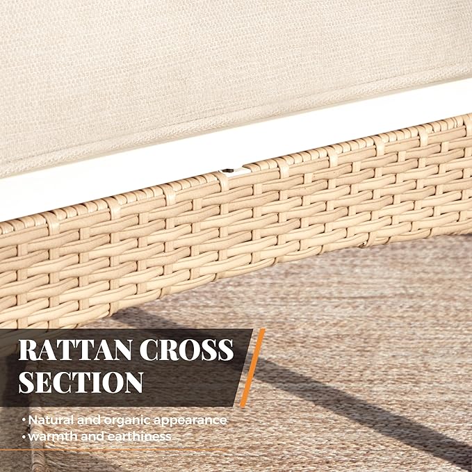 6 Piece Patio Furniture Set, 4 x Fixed Chair, 1 x 3-Seat Sofa with Marbling Coffee Table, All Cushioned 7 Seats Outdoor Conversation Set for Lawn Garden Backyard, Beige