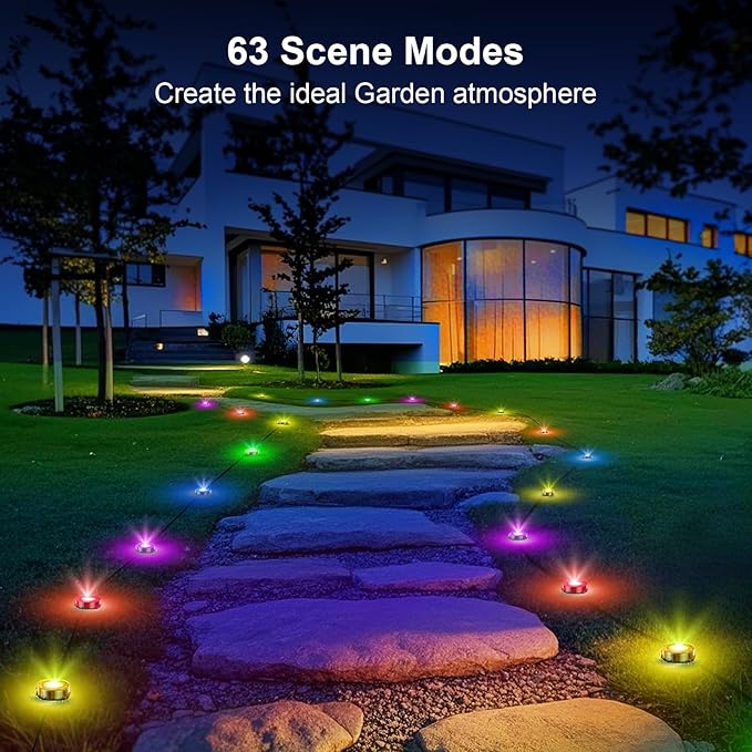 RGB Outdoor Ground Lights, 200Ft Color Changing Pathway Lights with Remote & App Control, Waterproof Walkway Lighting, Wired for Garden Yard Lawn Patio Best for Holiday Party (100FT)