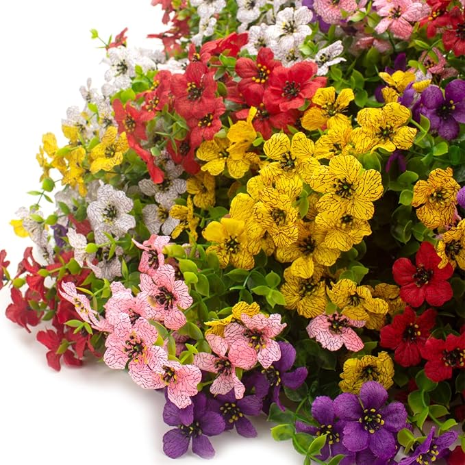 20 Bundles Artificial Flowers for Outdoors, UV Resistant Fake Plants Flowers Greenery Shrubs Plants for Decoration Outside Plants Hanging Planter Home Garden Decor