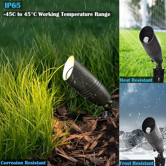 RGB Low Voltage Landscape Lights, LED Outdoor Brass Landscape Lighting with Ground Stake,Color Changing 12V Outdoor Spot Lights,Waterproof Up Lights for Garden Yard