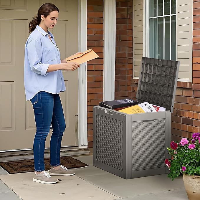 NUNU LAB 32 Gallon Resin Deck Box,Outdoor Indoor Waterproof Storage Box for Patio Cushions, Garden Tools, Pool Accessories,Backyard Storage Bin,Grey