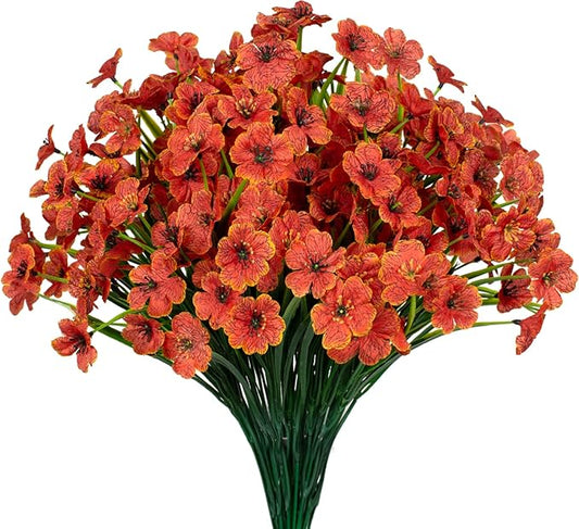 15 Bundles Artificial Flowers UV Resistant Outdoor Plants No Fade Faux Plastic Shrubs Fake Silk Flowers Window Box Garden Porch Home Decoration(Orange)