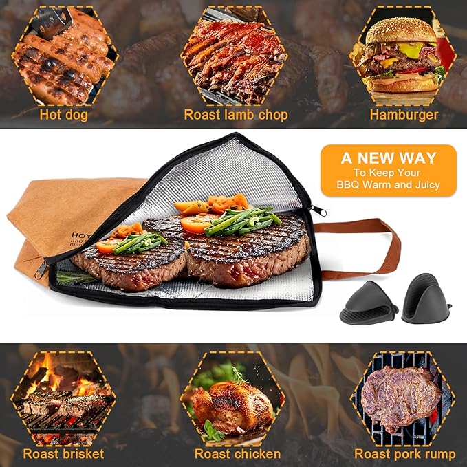 BBQ Blanket for Resting Meat, 21" Reusable Smoke Grilling Resting Bags, Large Capacity Meat Resting Blanket for Brisket/Pork Shoulders/Turkeys, for Men BBQ Lovers(Regular 21in)