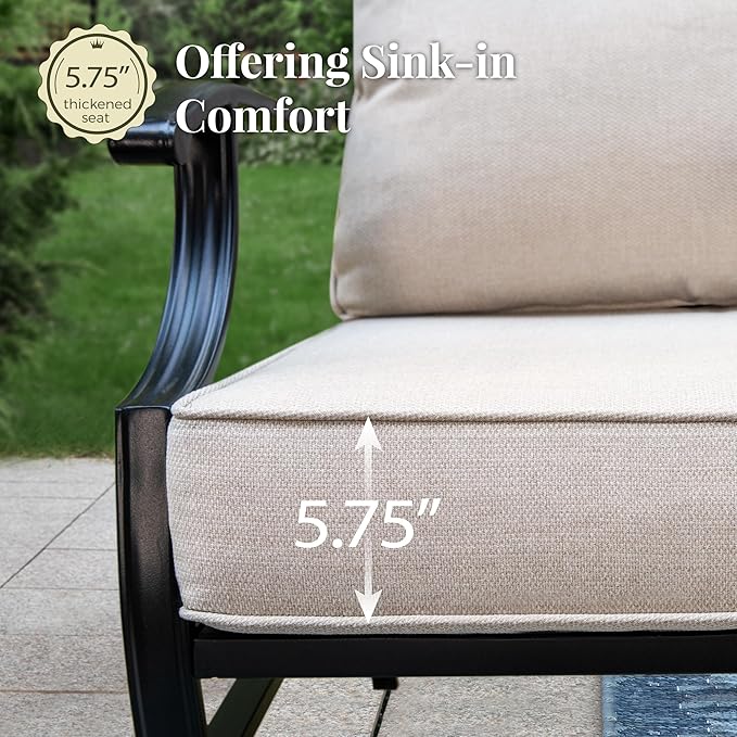 Patio Furniture Set 6 pcs, Outdoor Patio Furniture, 1 X 3-Seat Sofa, 2 X Single Chairs, 2 X Swivel Chairs, 1 X Coffee Table and 5.75" Extra Thick Cushion, Patio Conversation Set,Beige