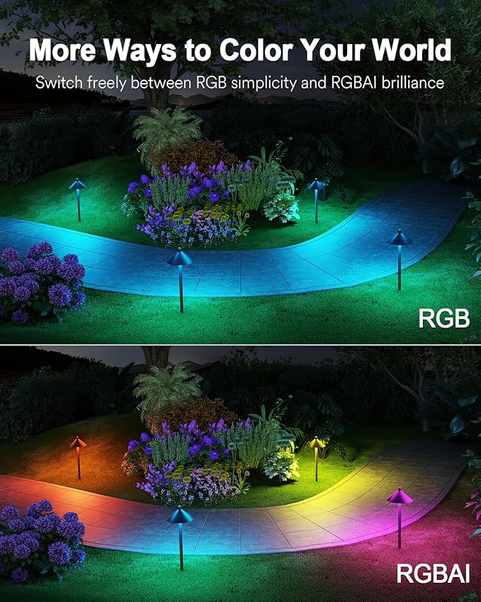 Lumary Smart Low Voltage Pathway Lights, 4 Pack Landscape Path Lights with RGBAI Color Changing, IP65 Waterproof Outdoor Lighting for Yard Driveway, App/Voice/Remote Control, Black
