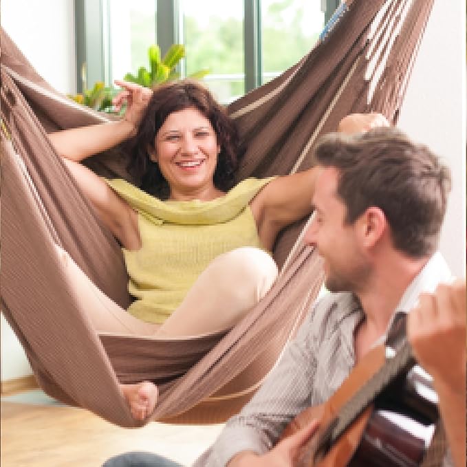 La Siesta® XL King Habana Cotton Hanging Hammock Chair, Indoor Outdoor Hammock Swing Chair, Boho Hanging Chair Bedroom Patio, Max 355 Lbs, Chocolate