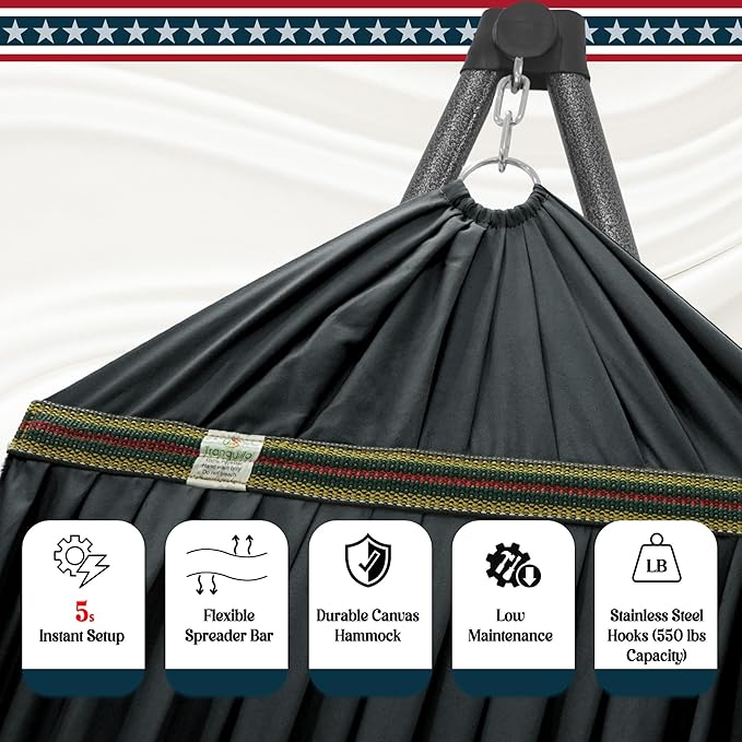 Tranquillo Uniki Collapsible Hammock with Stand, 550 lbs Capacity, No-Screw Instant Setup, Foldable and Portable, Perfect for Garden and Camping, Includes Premium Carry Bag, Grey