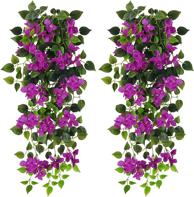 Artificial Hanging Plants Flowers Bougainvillea, UV Resistant Fake Plastic Faux Flower Fabric Vine for Indoor Outdoor Garden Porch Eave Wedding Wall Décor