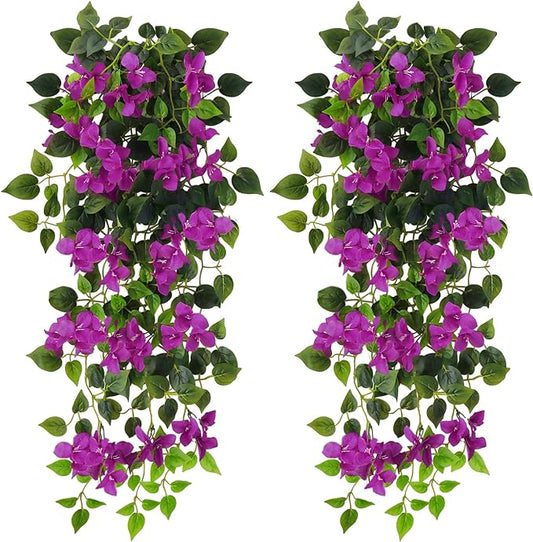 Artificial Hanging Plants Flowers Bougainvillea, UV Resistant Fake Plastic Faux Flower Fabric Vine for Indoor Outdoor Garden Porch Eave Wedding Wall Décor