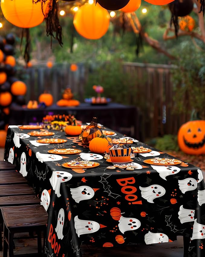 Pureegg Plastic Table Cloth Disposable 8 Pack, 54 x 108 Inch Table Cloths, Vampire Party Decorations, Halloween Tablecloths, Rectangle, Plastic Cover, Leakproof & Sturdy, Halloween Black