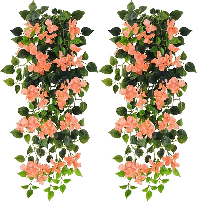 Artificial Hanging Flowers Bougainvillea, UV Resistant Fake Plastic Faux Flower Fabric Vine for Indoor Outdoor Garden Porch Eave Wedding Wall Décor Fall Decorations