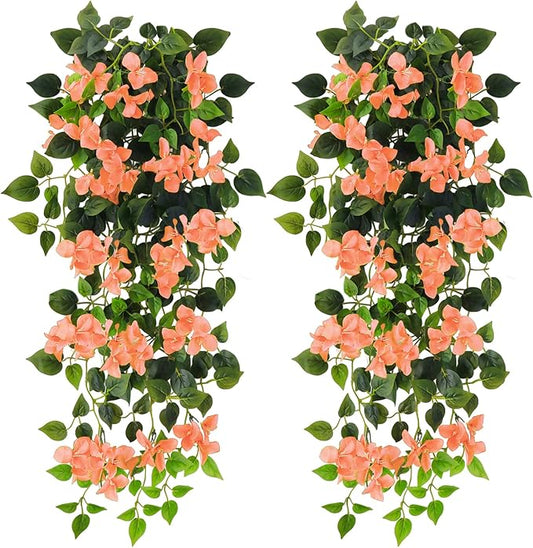 Artificial Hanging Flowers Bougainvillea, UV Resistant Fake Plastic Faux Flower Fabric Vine for Indoor Outdoor Garden Porch Eave Wedding Wall Décor Fall Decorations