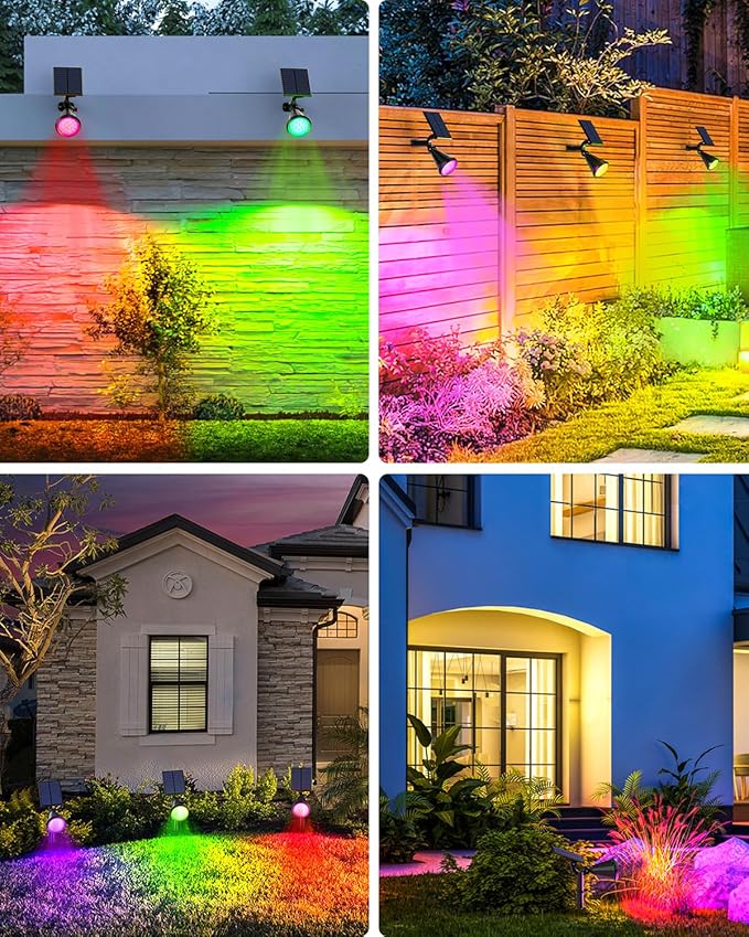 Solar Spot Lights Outdoor Color Changing, 7 Modes/14 LED Outdoor Solar Lights for Yard, Waterproof RGB Multicolor Solar Landscape Spotlights Auto On/Off for Flood, Yard, Tree, Pathway, 8 Pack