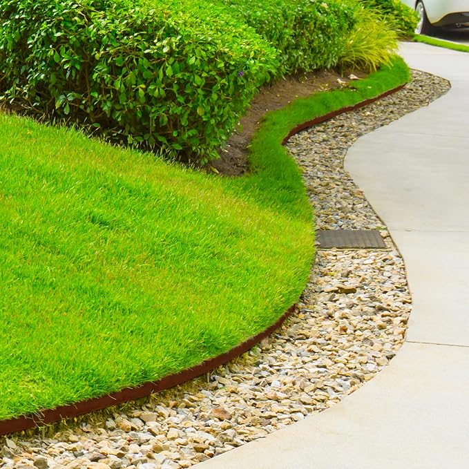 Worth Garden 6-Pack Cor-Ten Steel Landscape Edging with Black Protection Strips - Rust Patina Finish 40" L x 5.5" H (20Ft Total) - Hammer-in 14-Gauge Metal Corten Lawn Yard Edging Border w/ 7 Clips