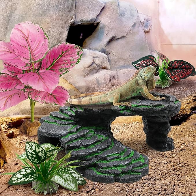 Reptile Artificial Plants, Terrarium Plants Decorations Supplies, Aquarium Fish Tank Plants, Amphibian Habitat Hideout Tank Accessories(L Set-3pcs/F)